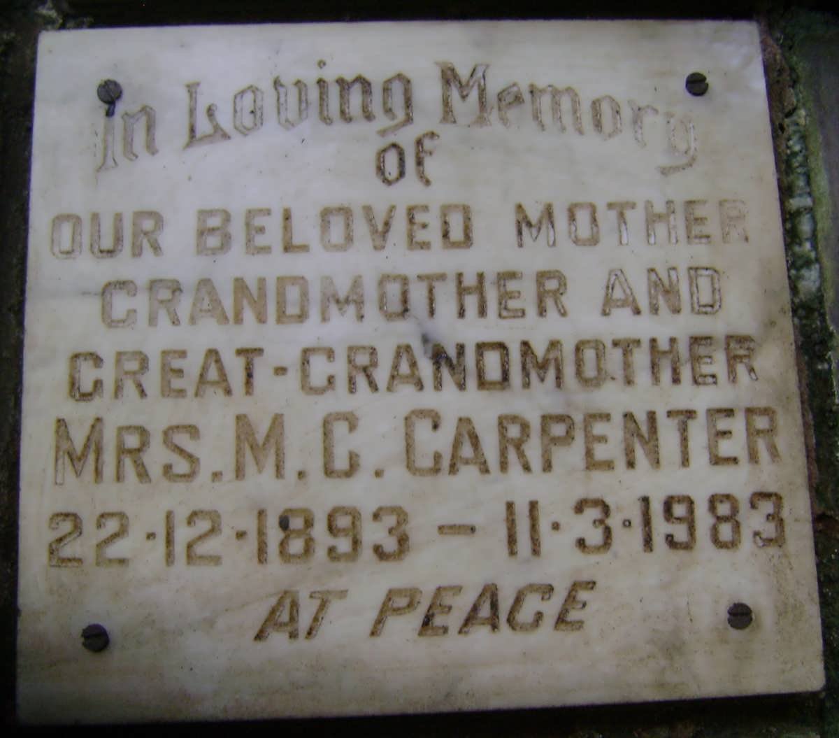 CARPENTER M.C. 1893-1983