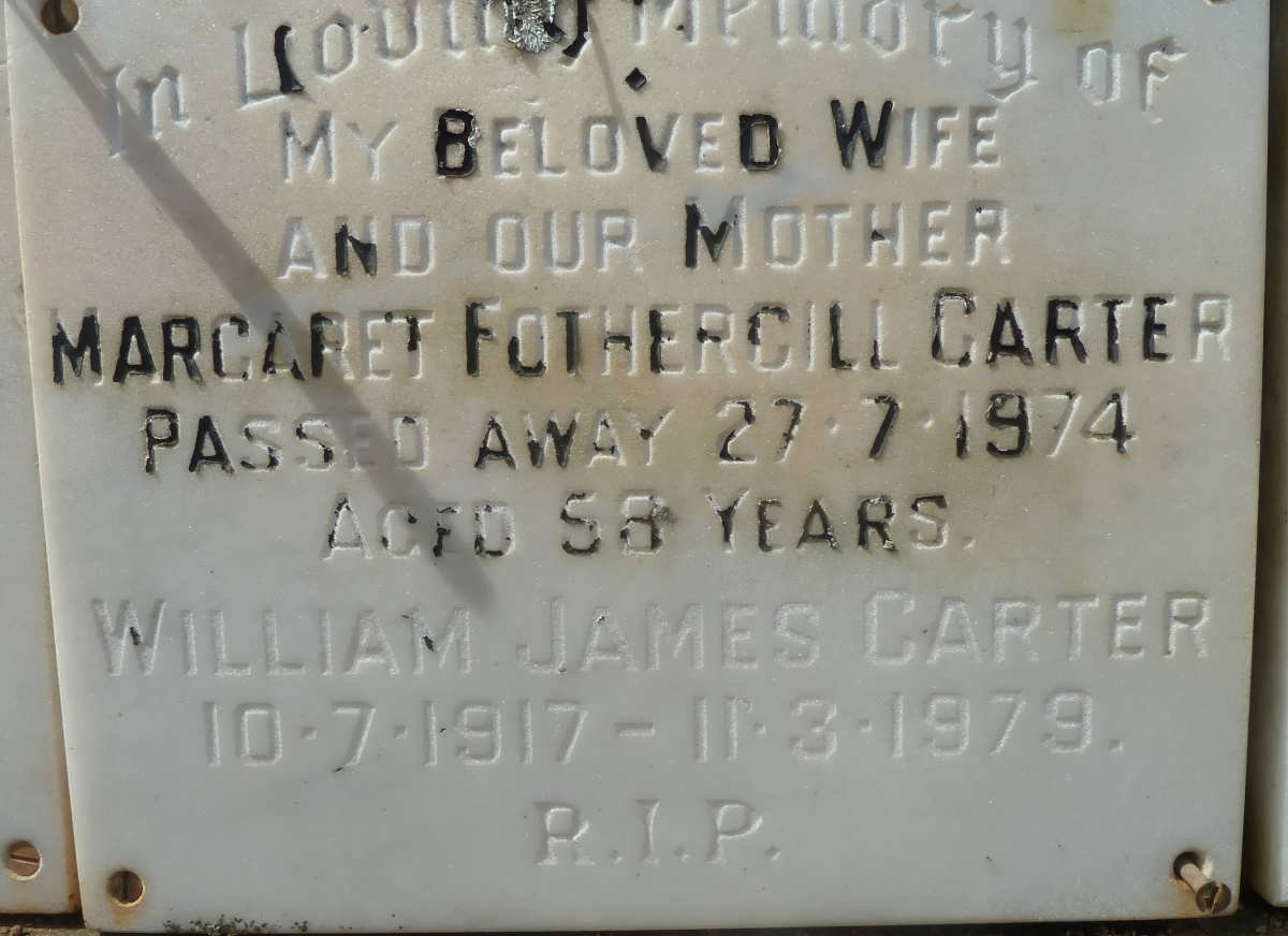 CARTER William James 1917-1979 &amp; Margaret Fothergill -1974