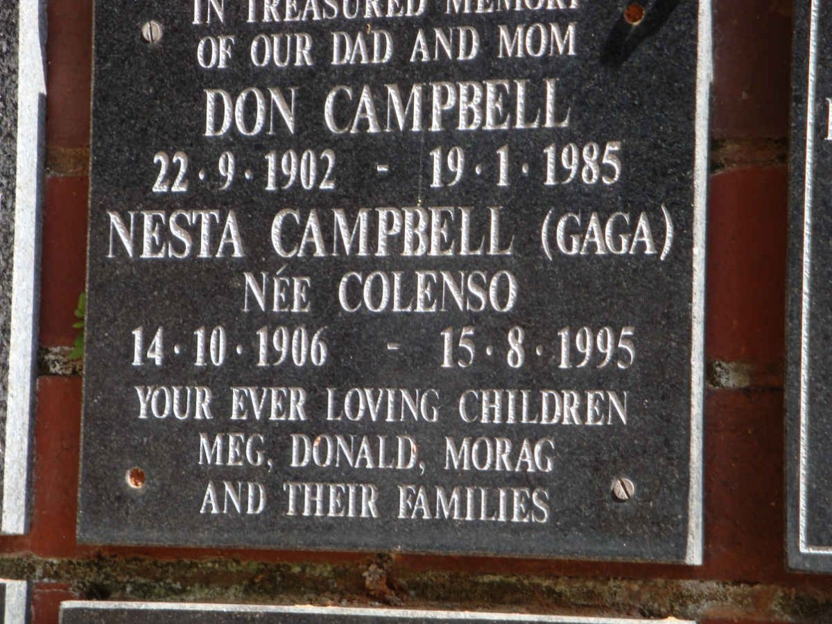CAMPBELL Don 1902-1985 &amp; Nesta COLENSO 1906-1995