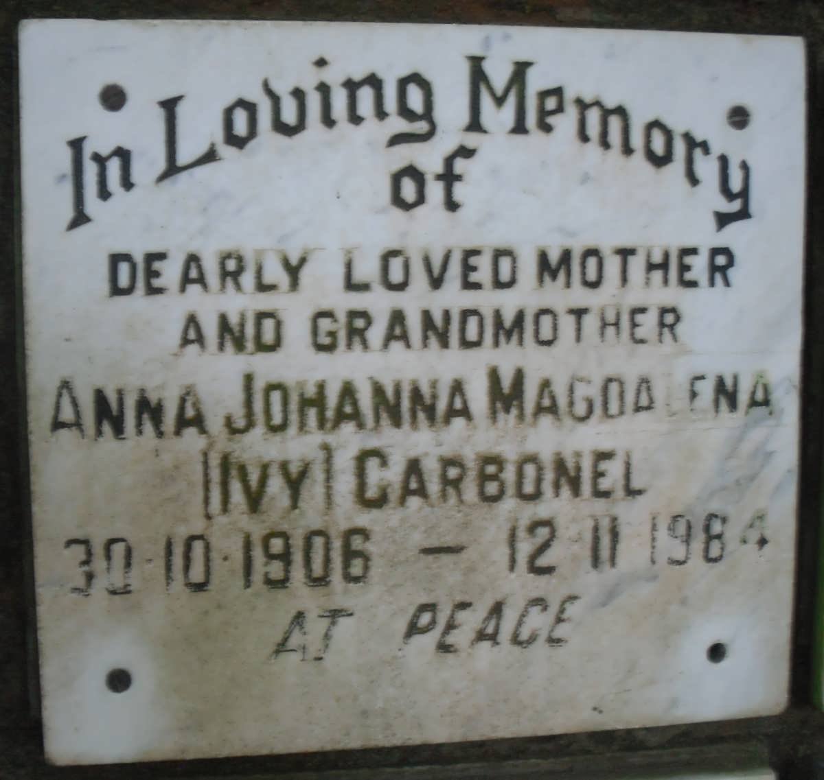 CARBONEL Anna Johanna Magdalena 1906-1984