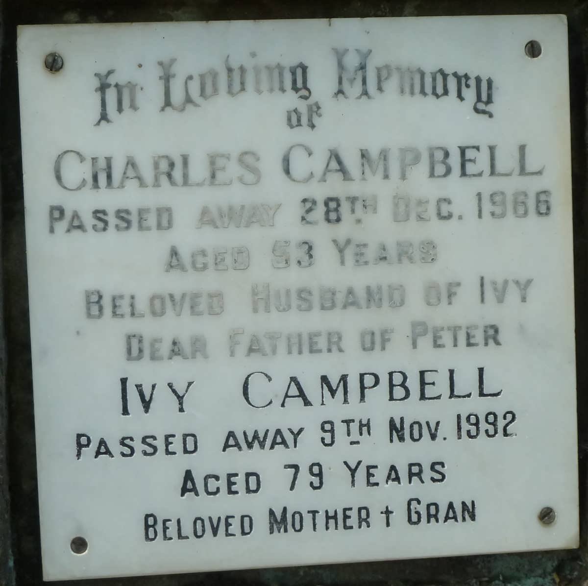CAMPBELL Charles -1966 &amp; Ivy -1992