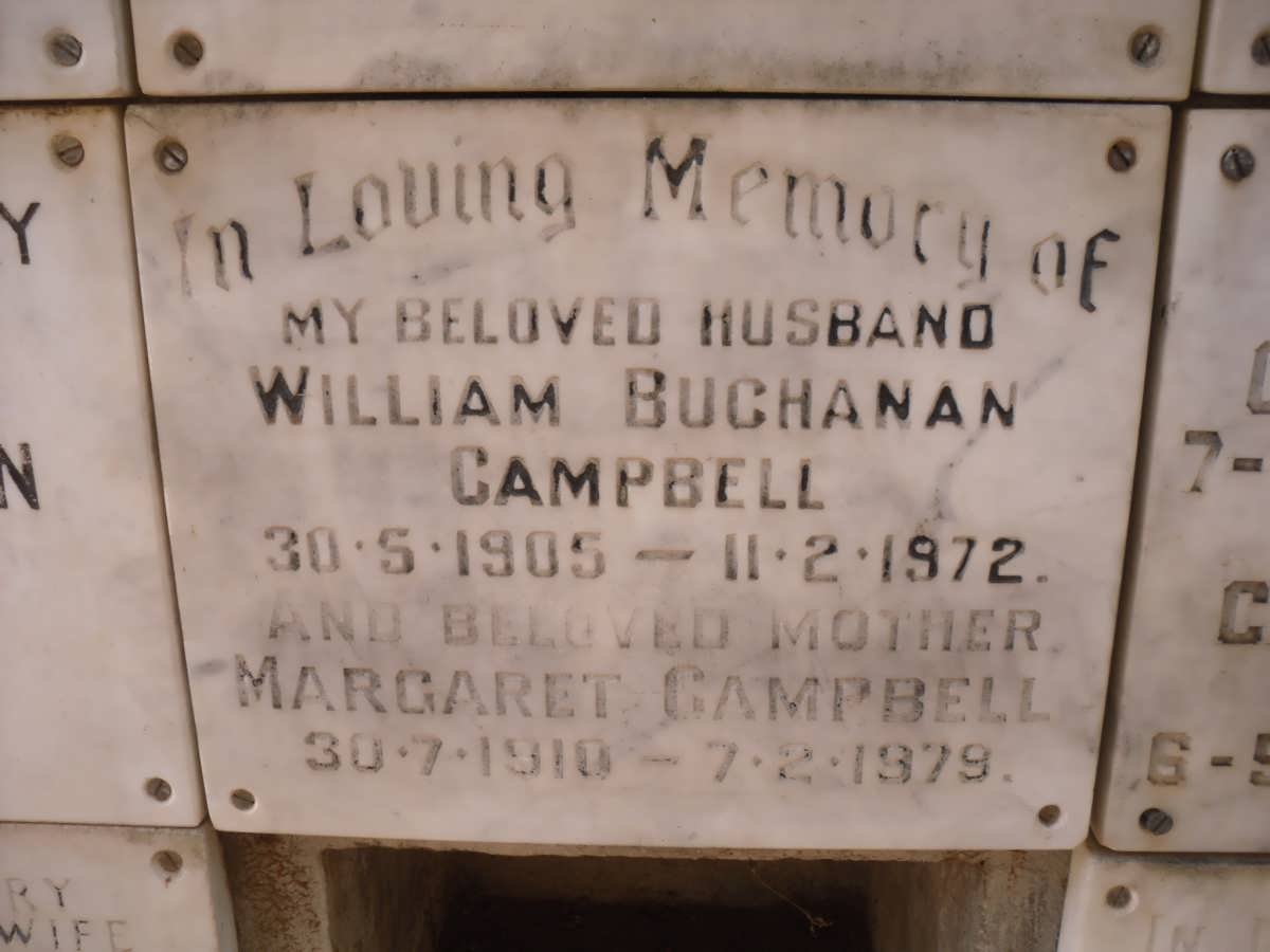 CAMPBELL William Buchanan 1905-1972 &amp; Margaret 1910-1979