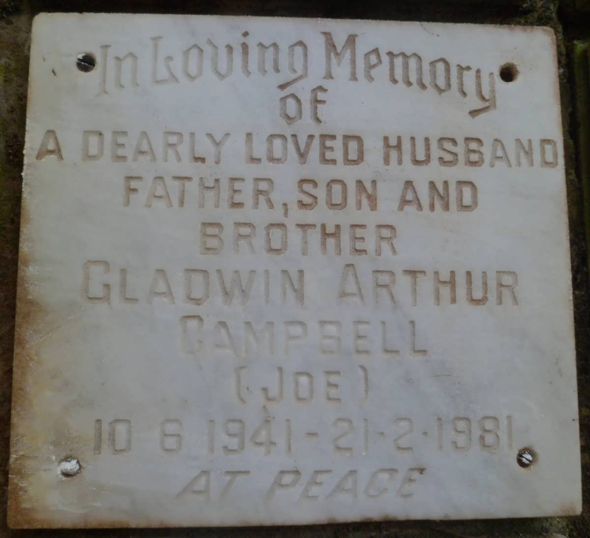 CAMPBELL Gladwin Arthur 1941-1981