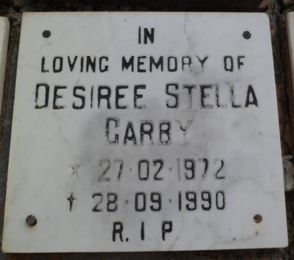 CARBY Desiree Stella 1972-1990