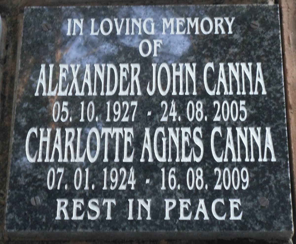CANNA Alexander John 1927-2005 &amp; Charlotte Agnes 1924-2009