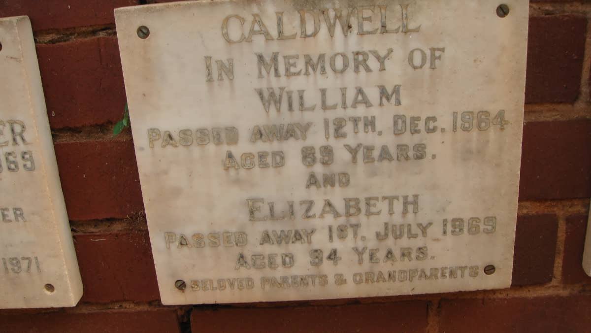 CALDWELL William -1964 &amp; Elizabeth -1969
