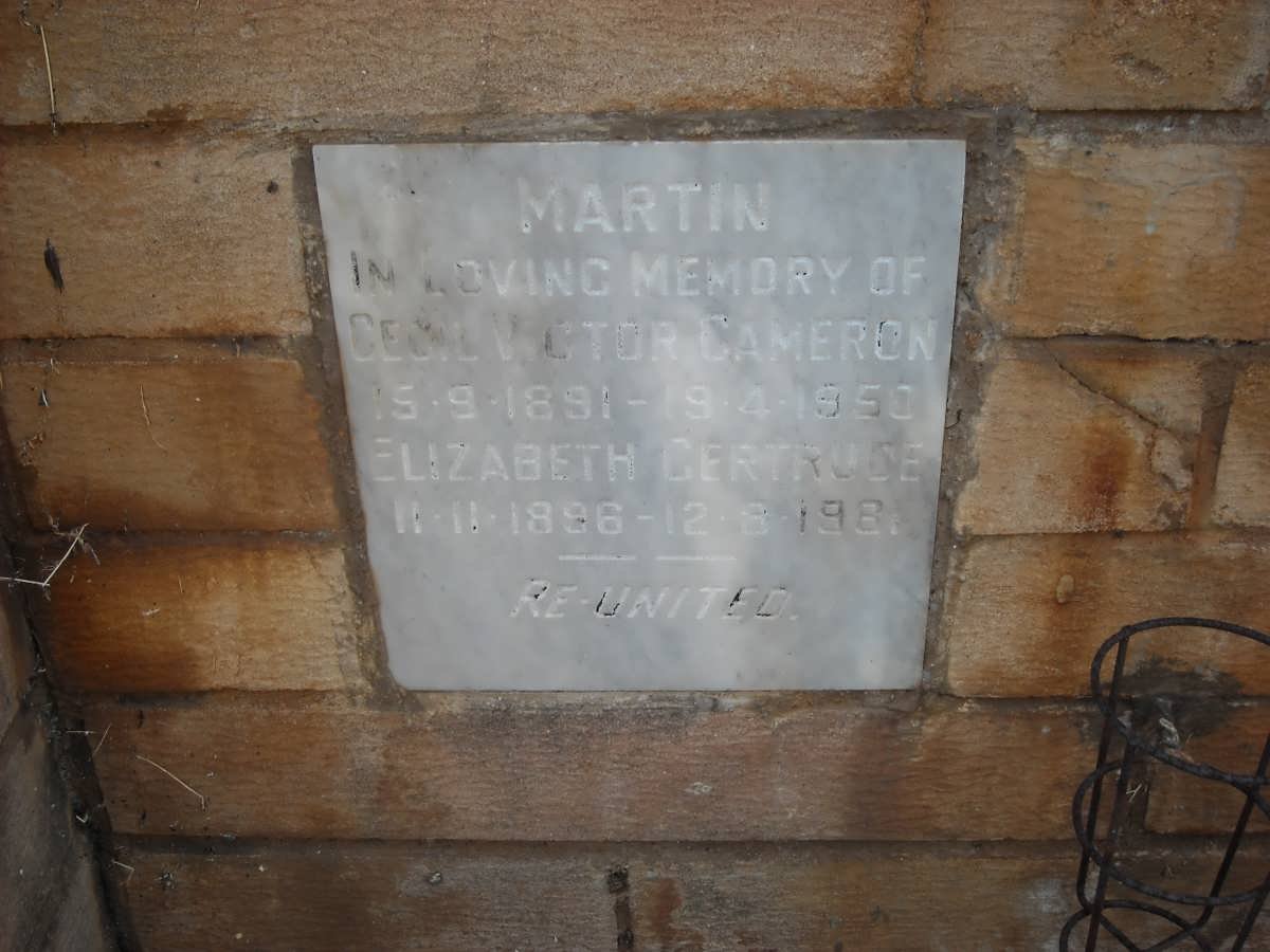 CAMERON Cecil Victor 1891-1950 &amp; Elizabeth Gertrude 1896-1981