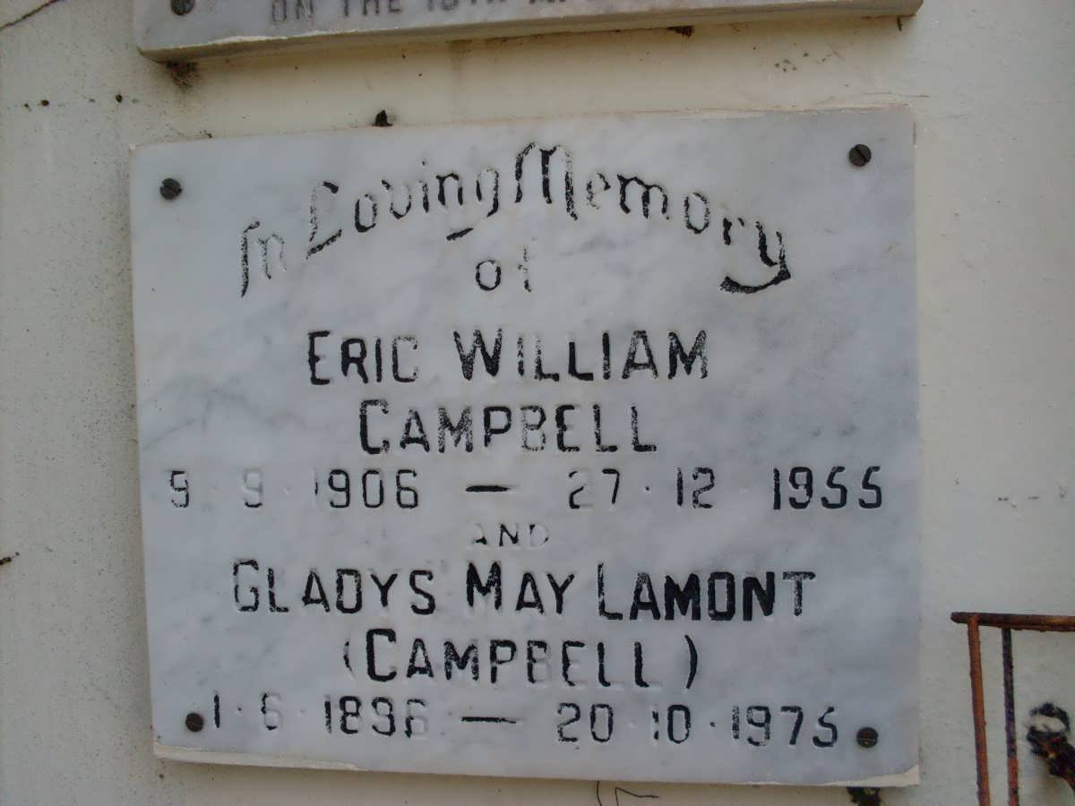 CAMPBELL Eric William 1906-1955 :: LAMONT Gladys May formerly CAMPBELL 1896-1975