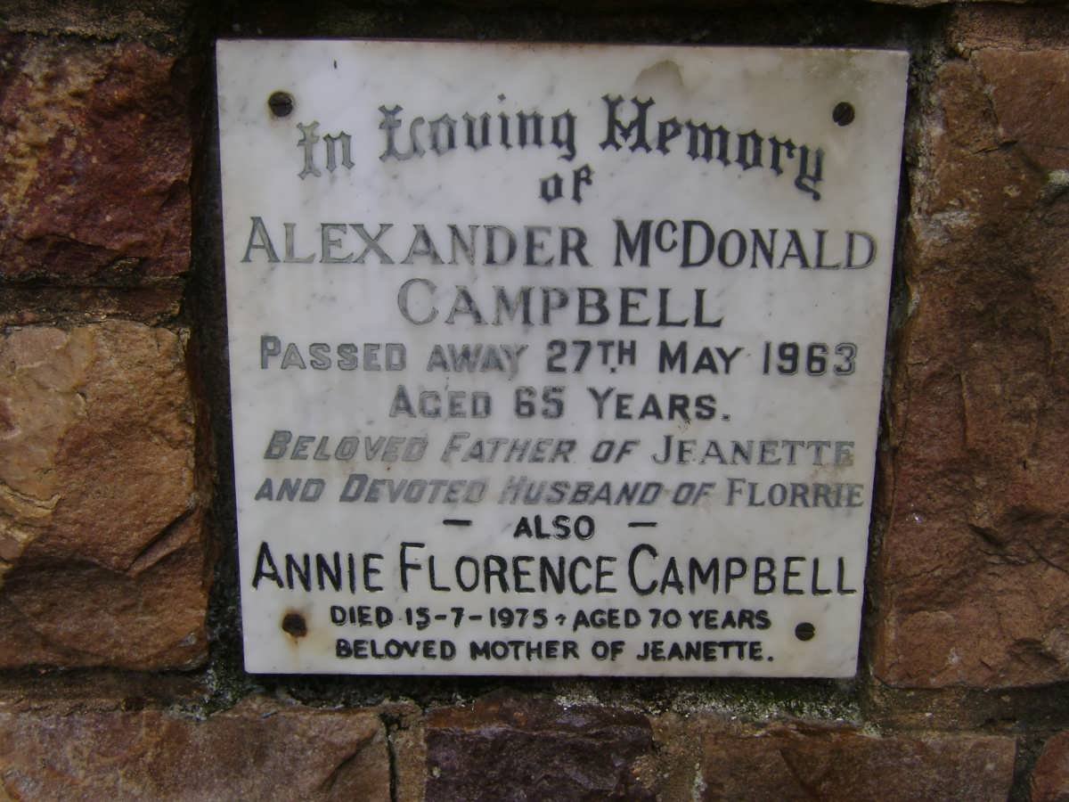 CAMPBELL Alexander McDonald -1963 &amp; Annie Florence -1975