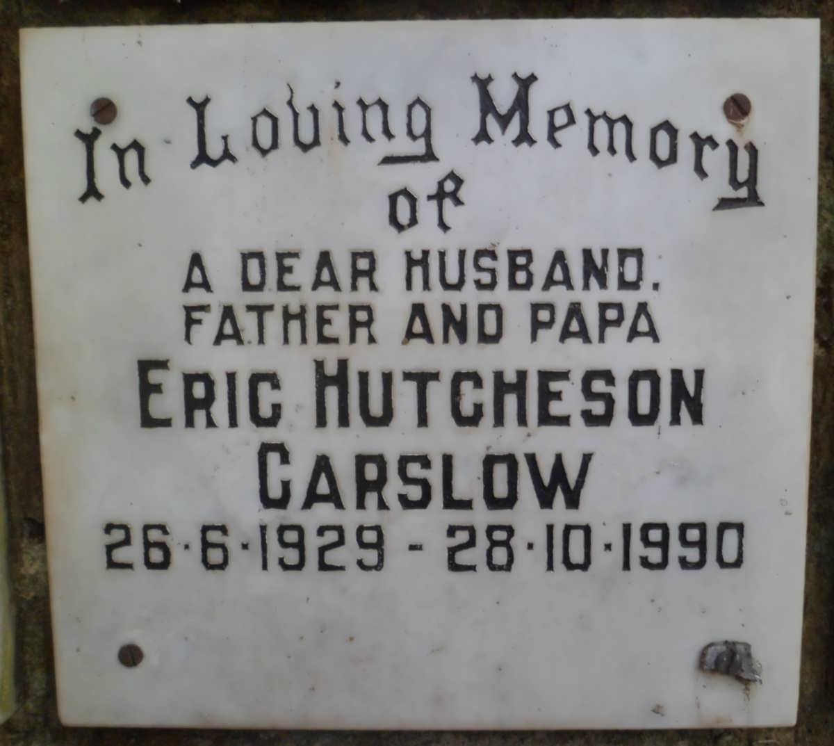 CARSLOW Eric Hutcheson 1929-1990