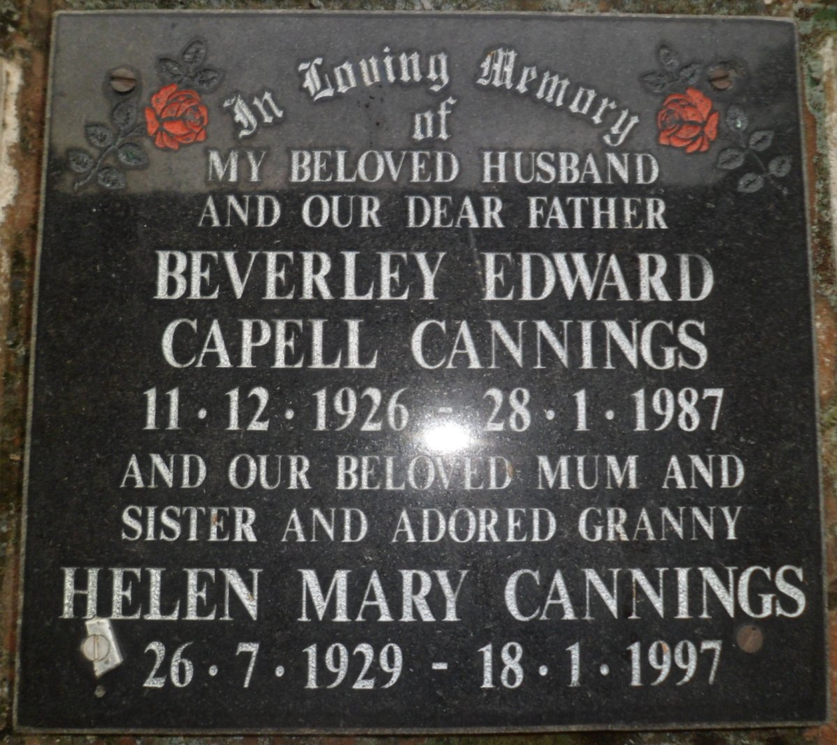 CANNINGS Beverley Edward Capell 1926-1987 &amp; Helen Mary 1929-1997