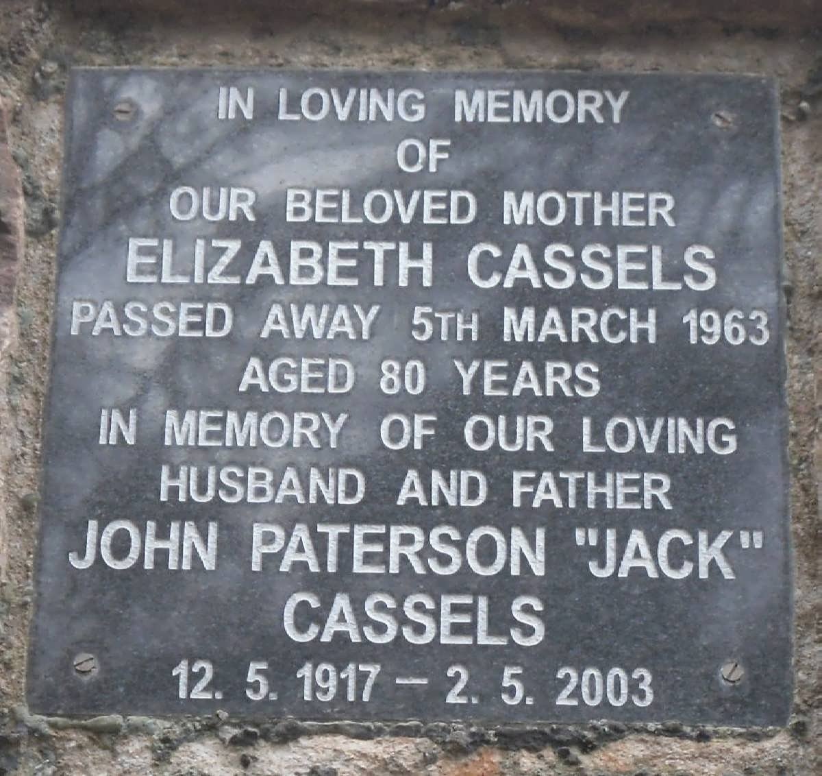 CASSELS John Paterson 1917-2003 Elizabeth -1963