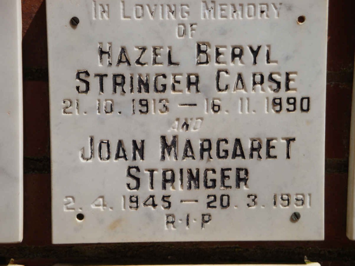 CARSE Hazel Beryl Stringer 1913-1990 :: STRINGER Joan Margaret 1945-1991