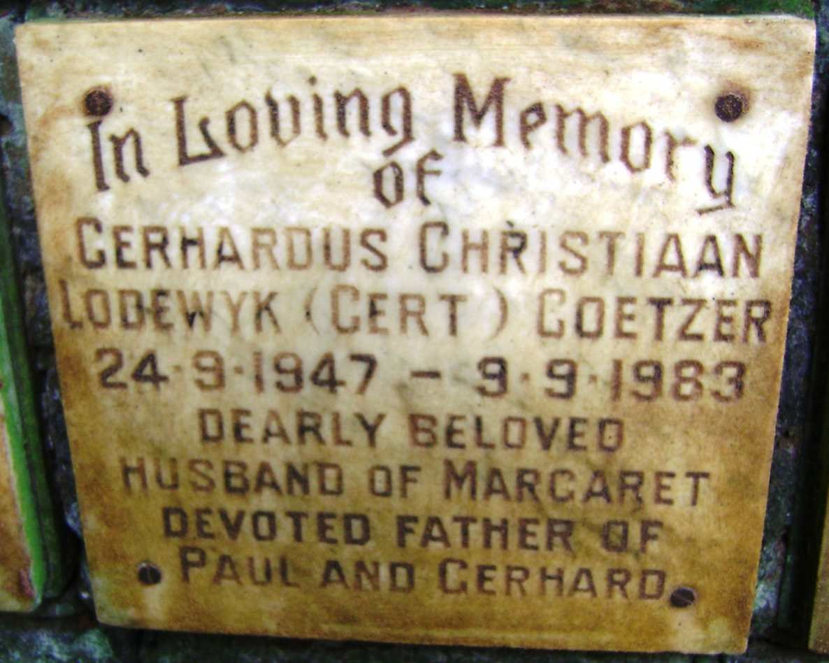 COETZER Gerhardus Christiaan Lodewyk 1947-1983