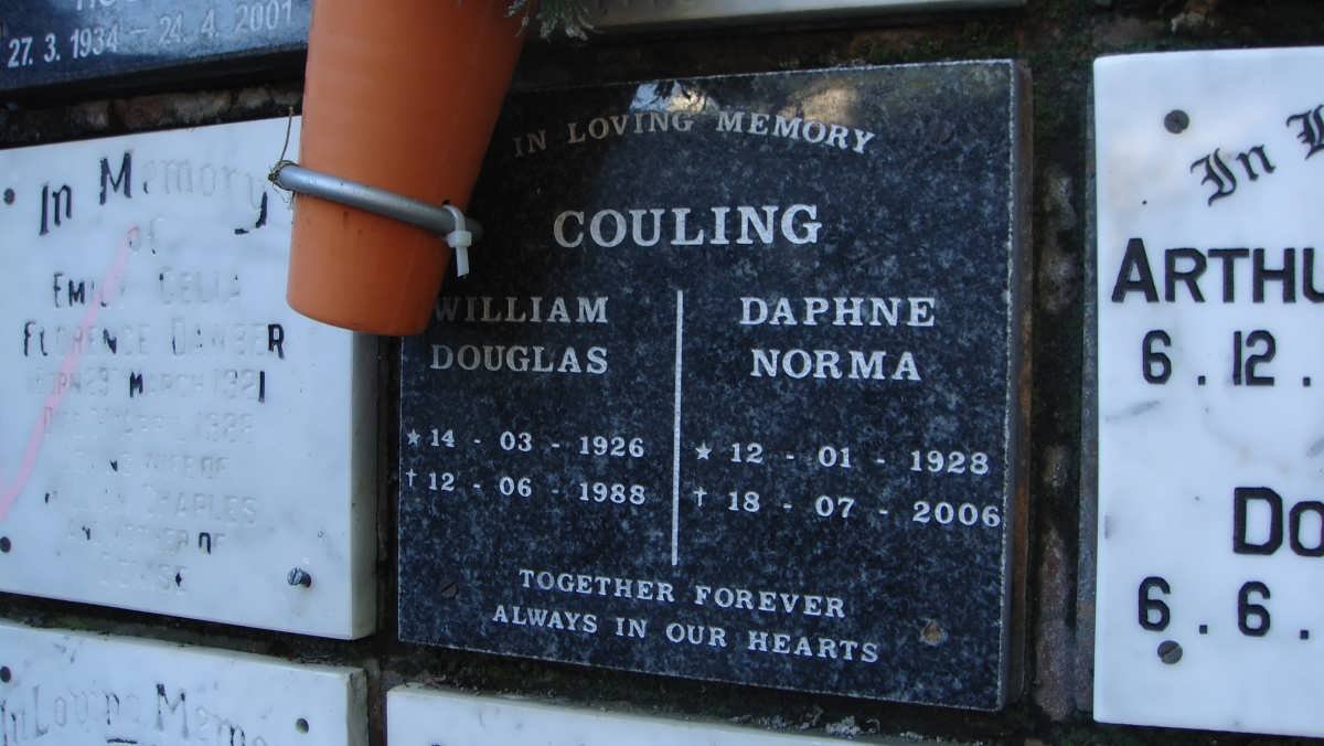 COULING William Douglas 1926-1988 &amp; Daphne Norma 1928-2006