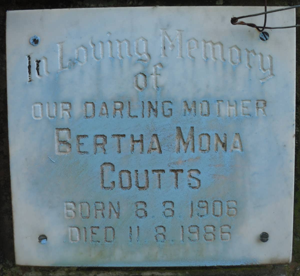 COUTTS Bertha Mona 1906-1986