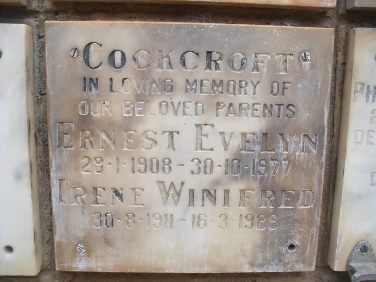 COCKROFT Ernest Evelyn 1908-1977 &amp; Irene Winifred 1911-1989