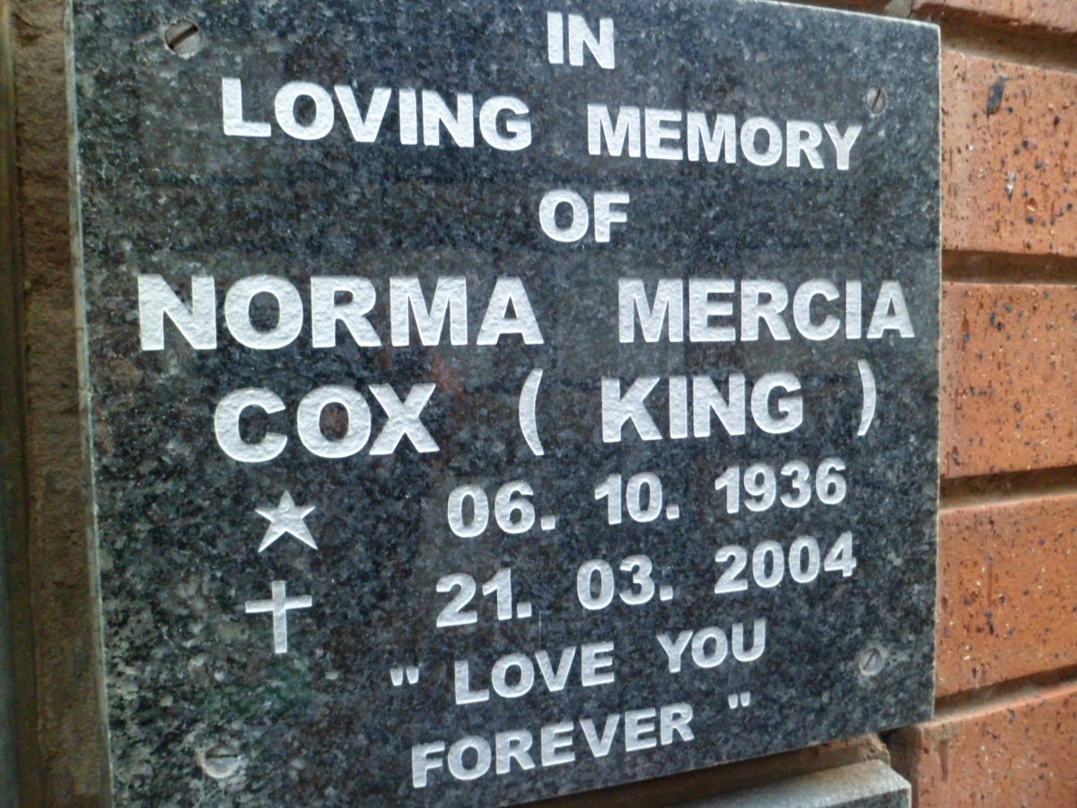 COX Norma Mercia nee KING 1936-2004