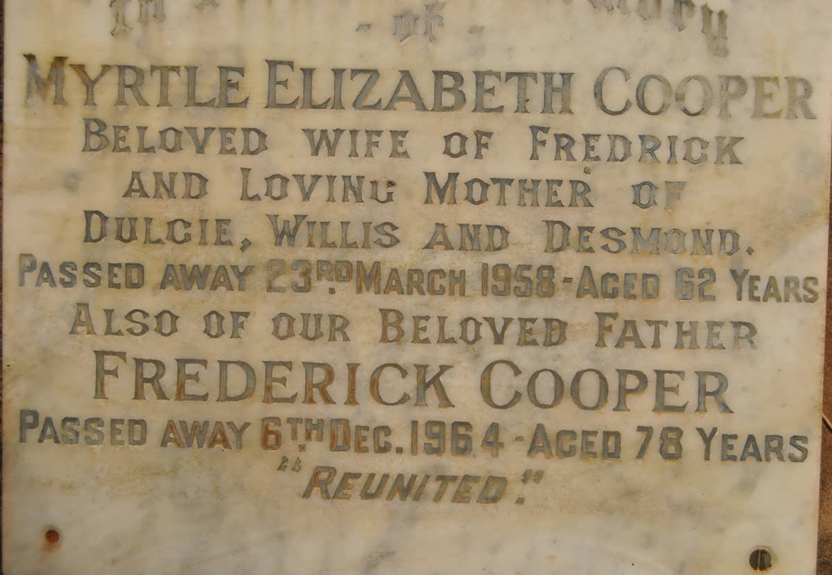 COOPER Frederick -1964 &amp; Myrtle Elizabeth -1958