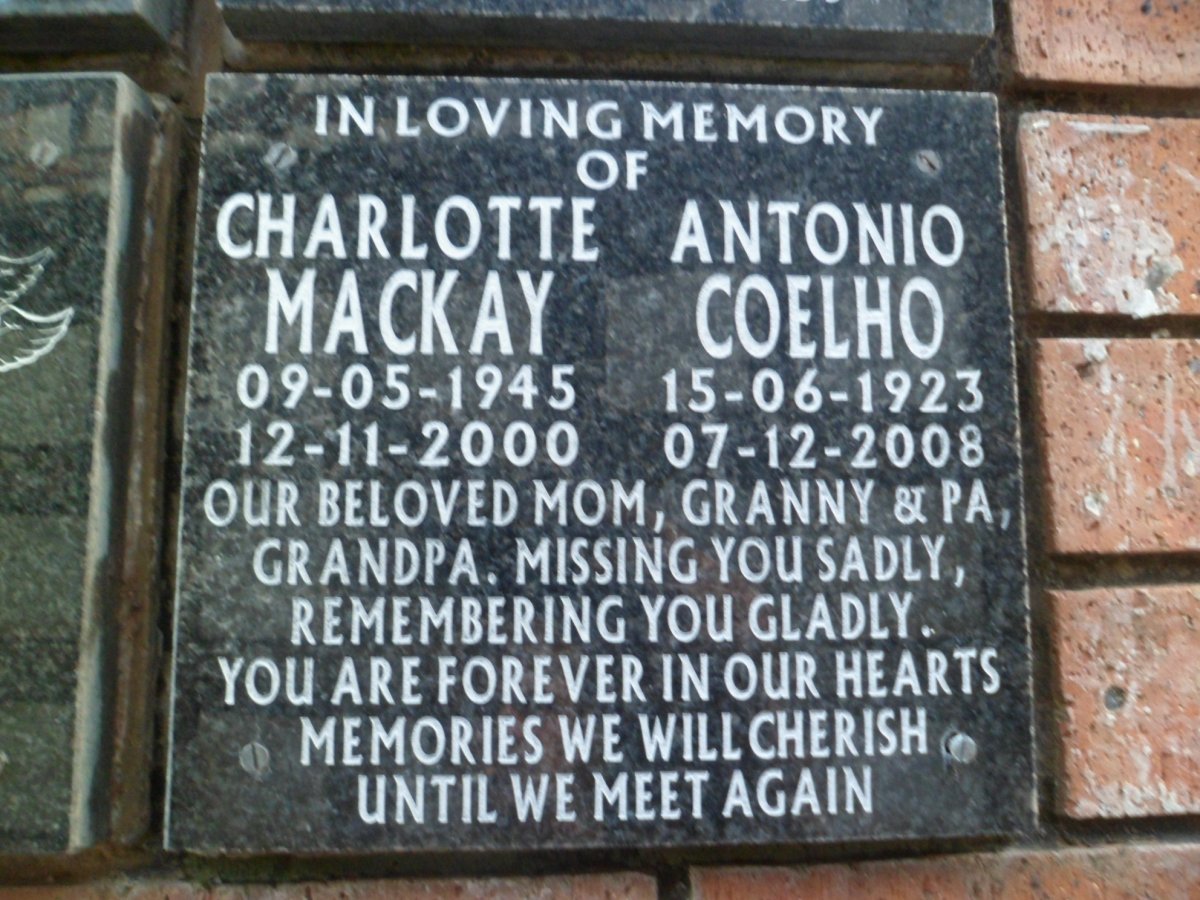 COELHO Antonio 1923-2008 &amp; Charlotte MACKAY 1945-2000