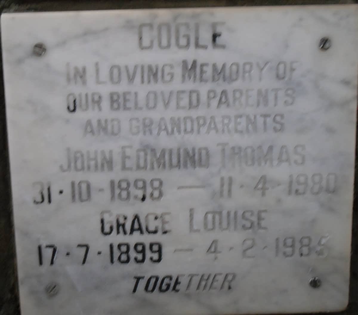 COGLE John Edmund Thomas 1898-1980 &amp; Grace Louise 1899-1985
