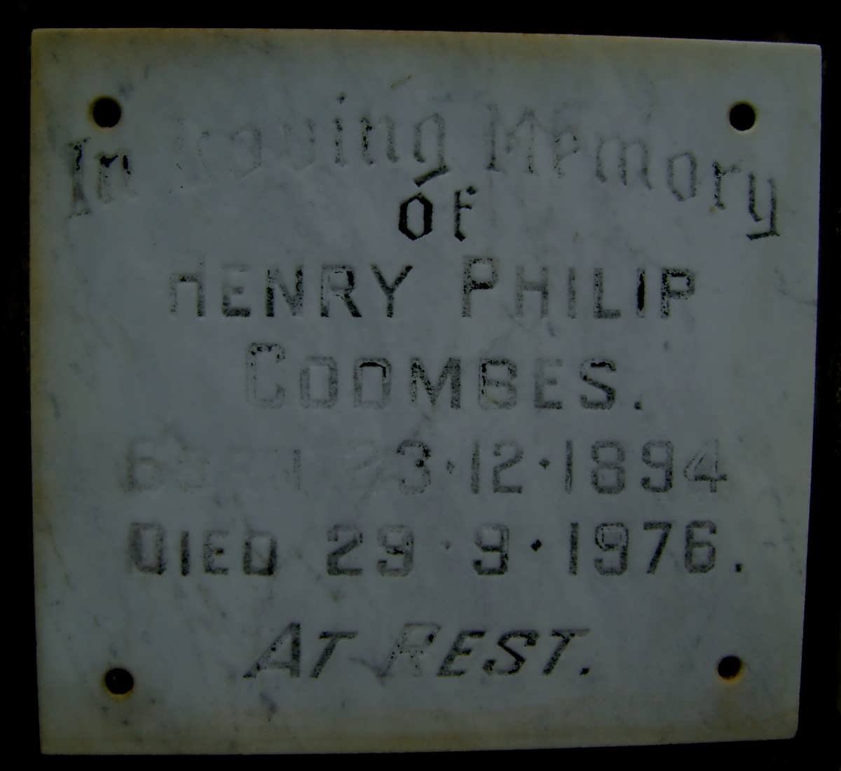 COOMBES Henry Philip 1894-1976