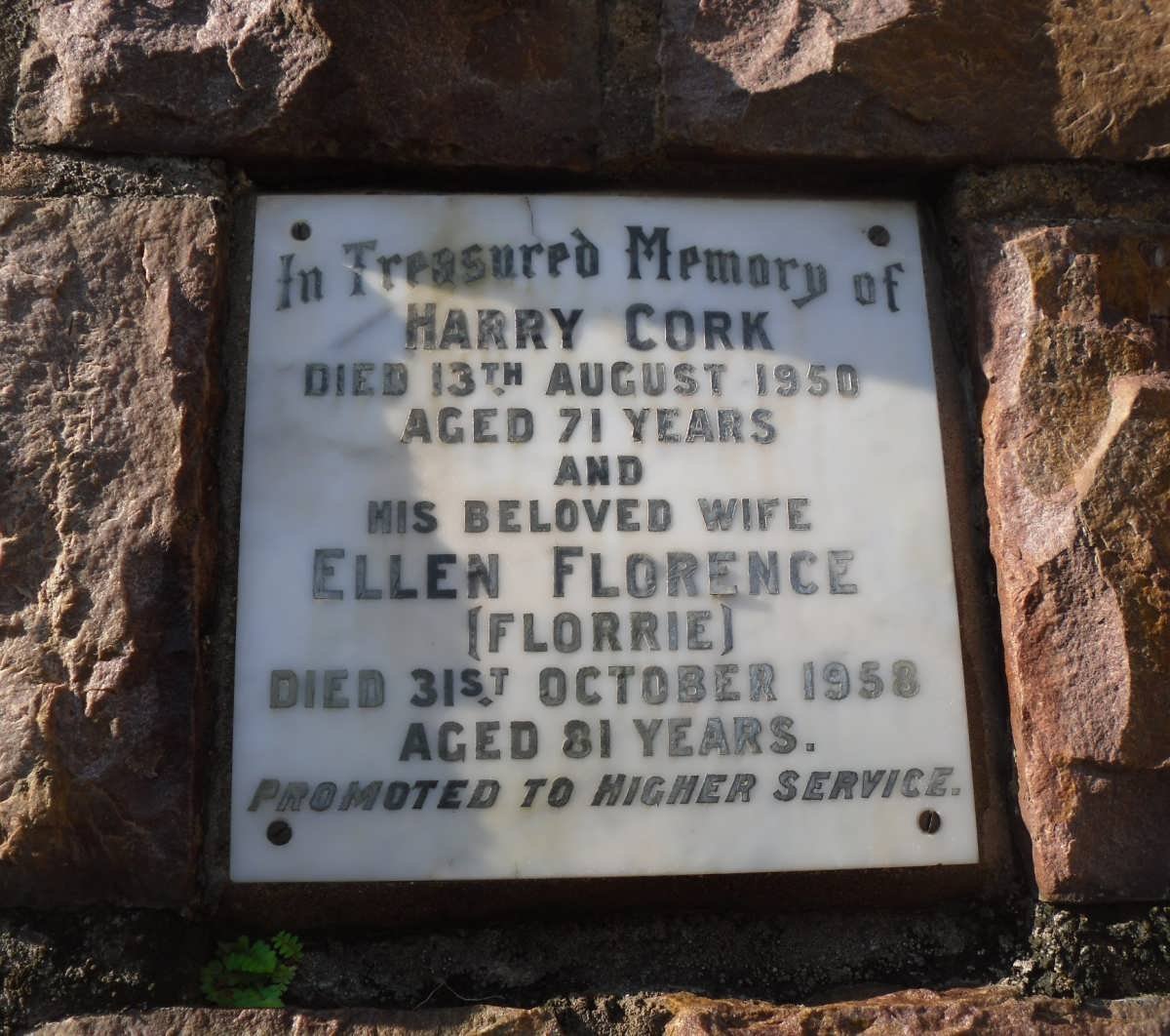 CORK Harry -1950 &amp; Ellen Florence -1958