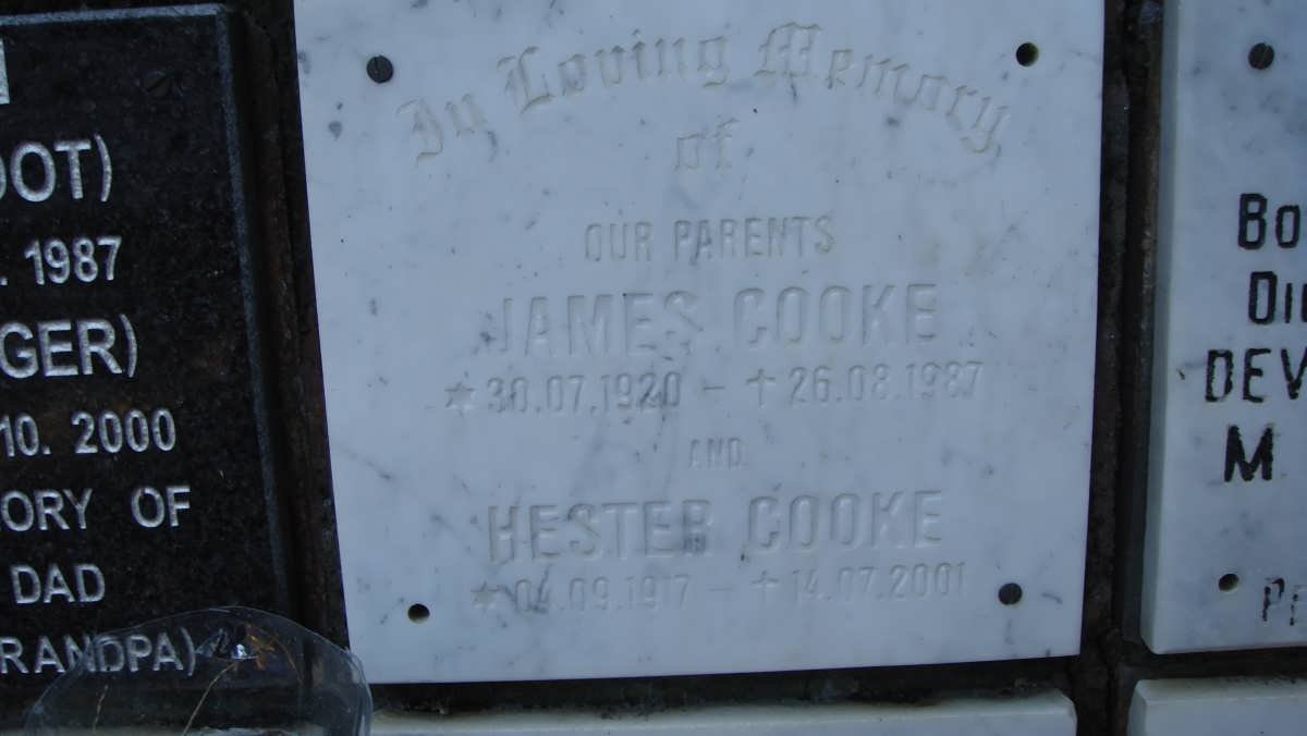 COOKE James 1920-1987 &amp; Hester 1917-2001