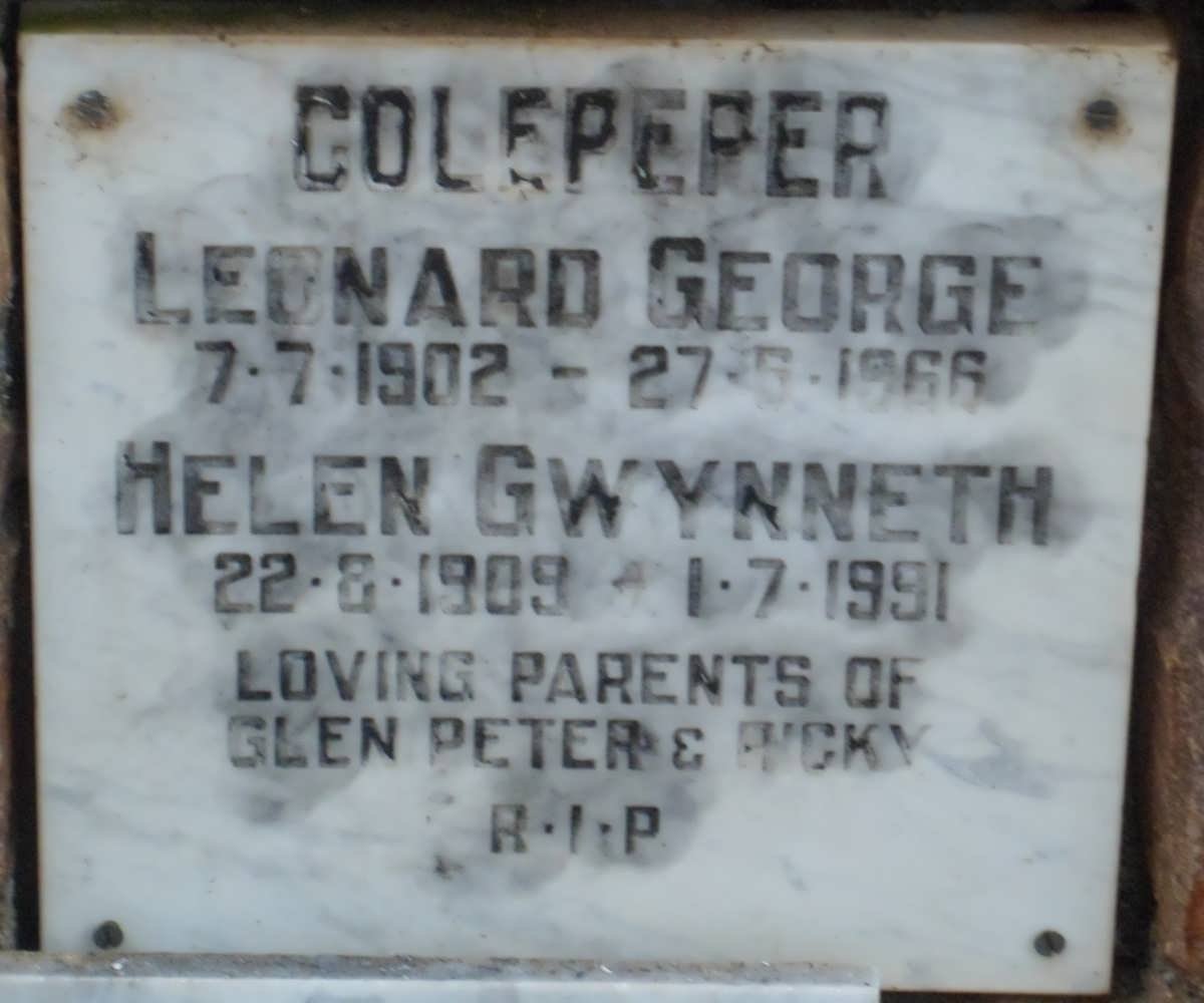 COLEPEPER Leonard George 1902-1966 &amp; Helen Gwynneth 1909-1991