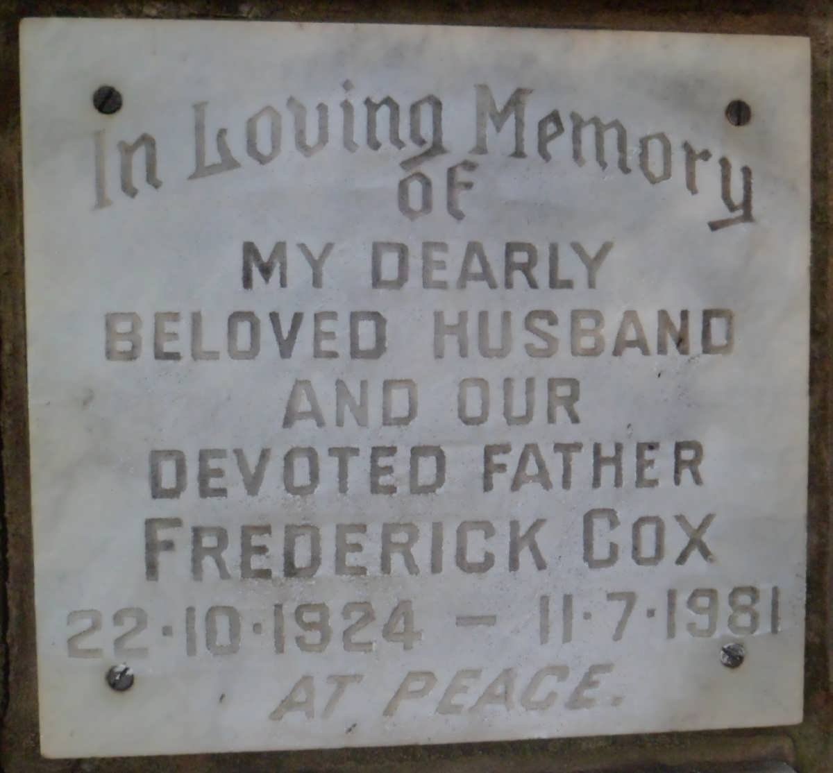 COX Frederick 1924-1981