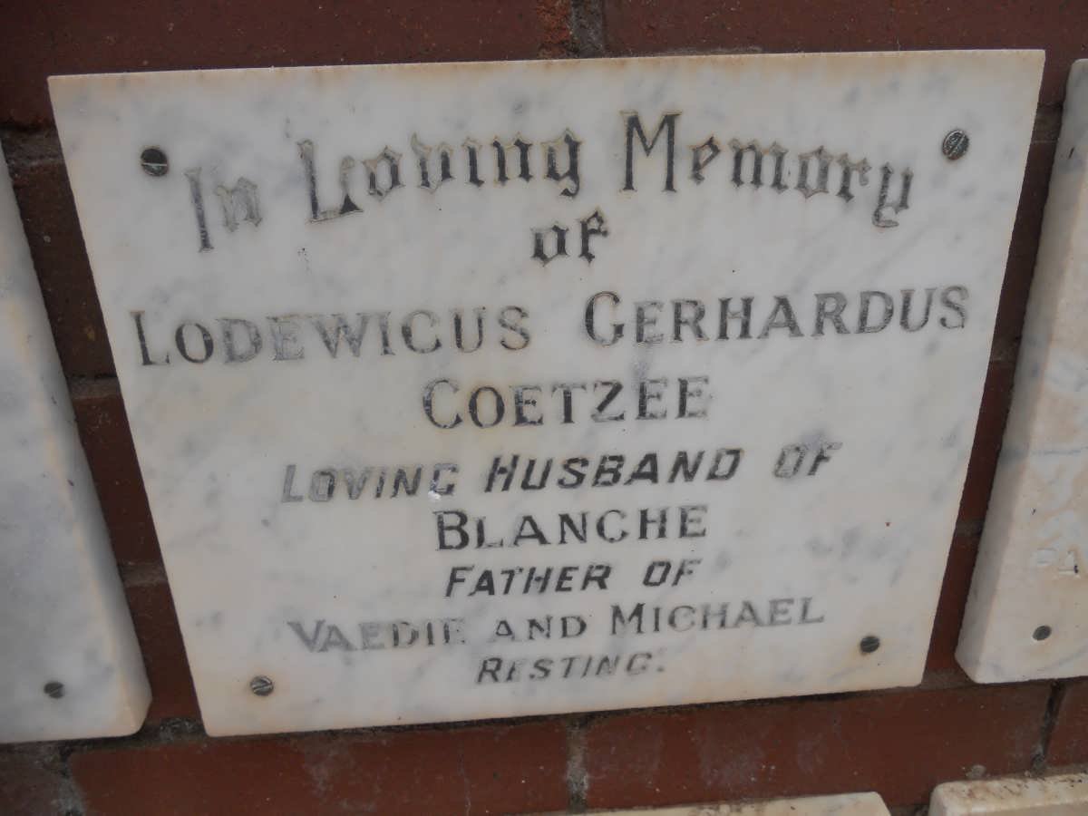 COETZEE Lodewickus Gerhardus