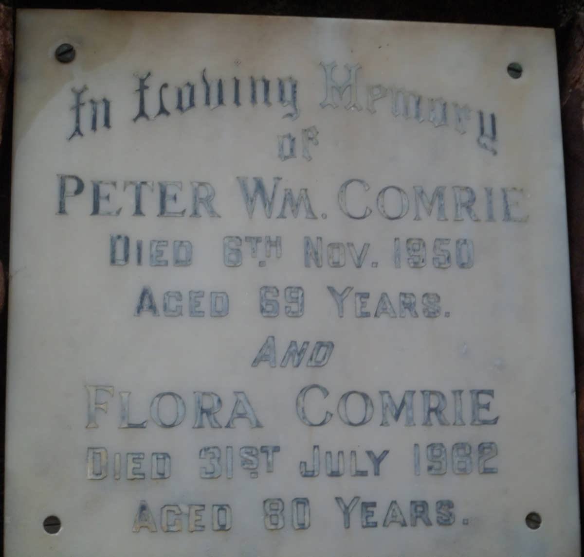 COMRIE Peter Wm. -1950 &amp; Flora -1962