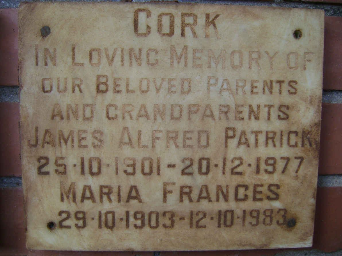 CORK James Alfred Patrick 1901-1977 &amp; Maria Frances 1903-1983
