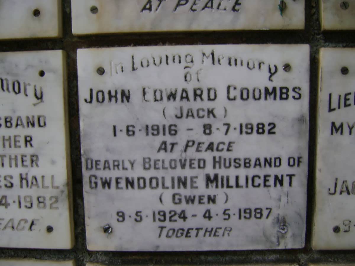 COOMBS John Edward 1916-1982 &amp; Gwendoline Millicent 1924-1987