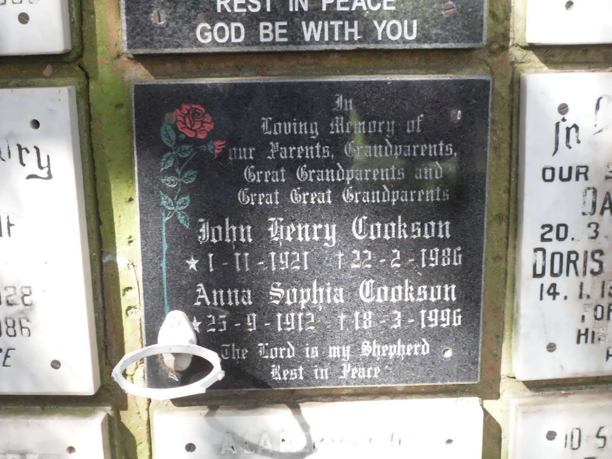 COOKSON John Henry 1921-1986 &amp; Anna Sophia 1912-1996