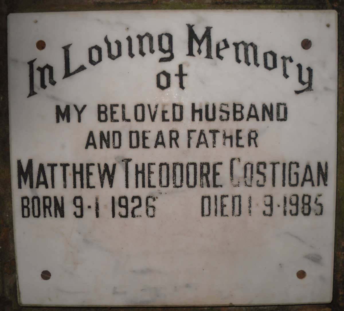 COSTIGAN Matthew Theodore 1926-1985