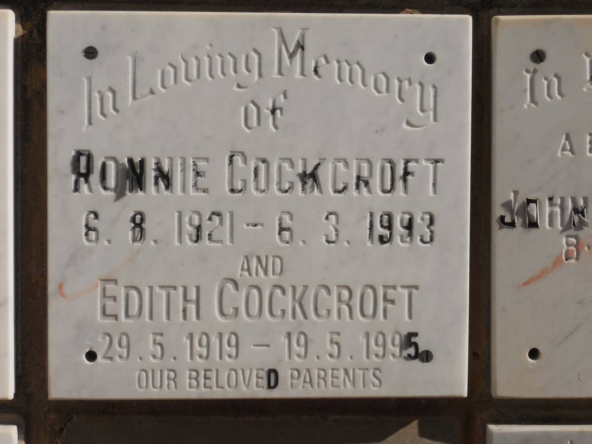 COCKCROFT Ronnie 1921-1993 &amp; Edith 1919-1995
