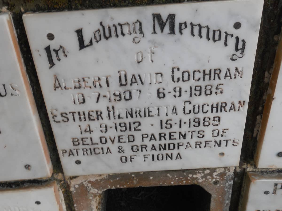 COCHRAN Albert David 1907-1985 &amp; Esther Henrietta 1912-1989