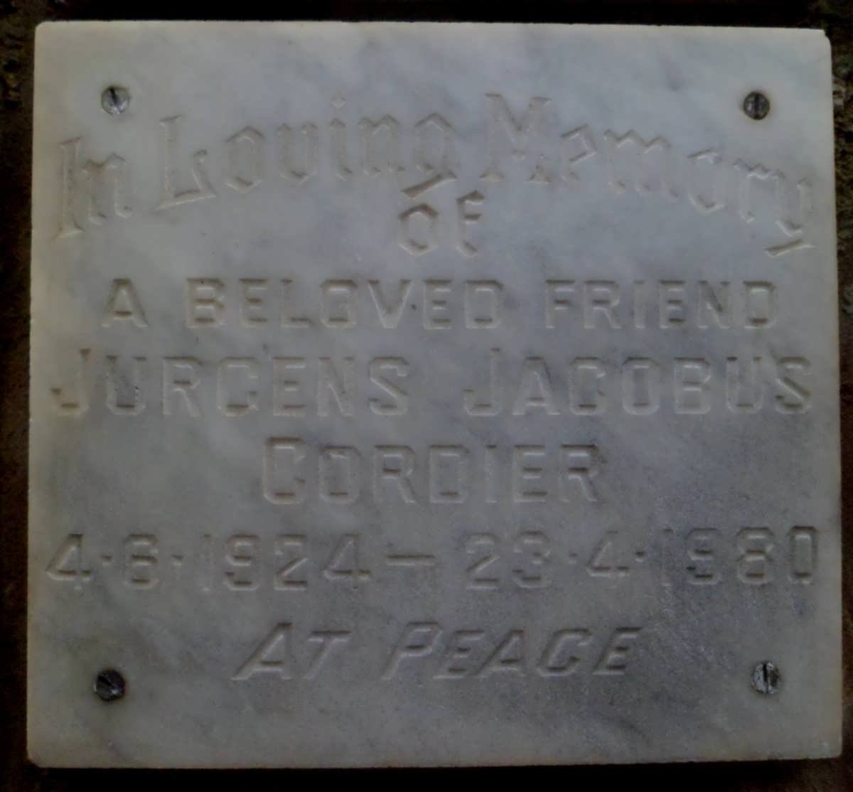 CORDIER Jurgens Jacobus 1924-1980