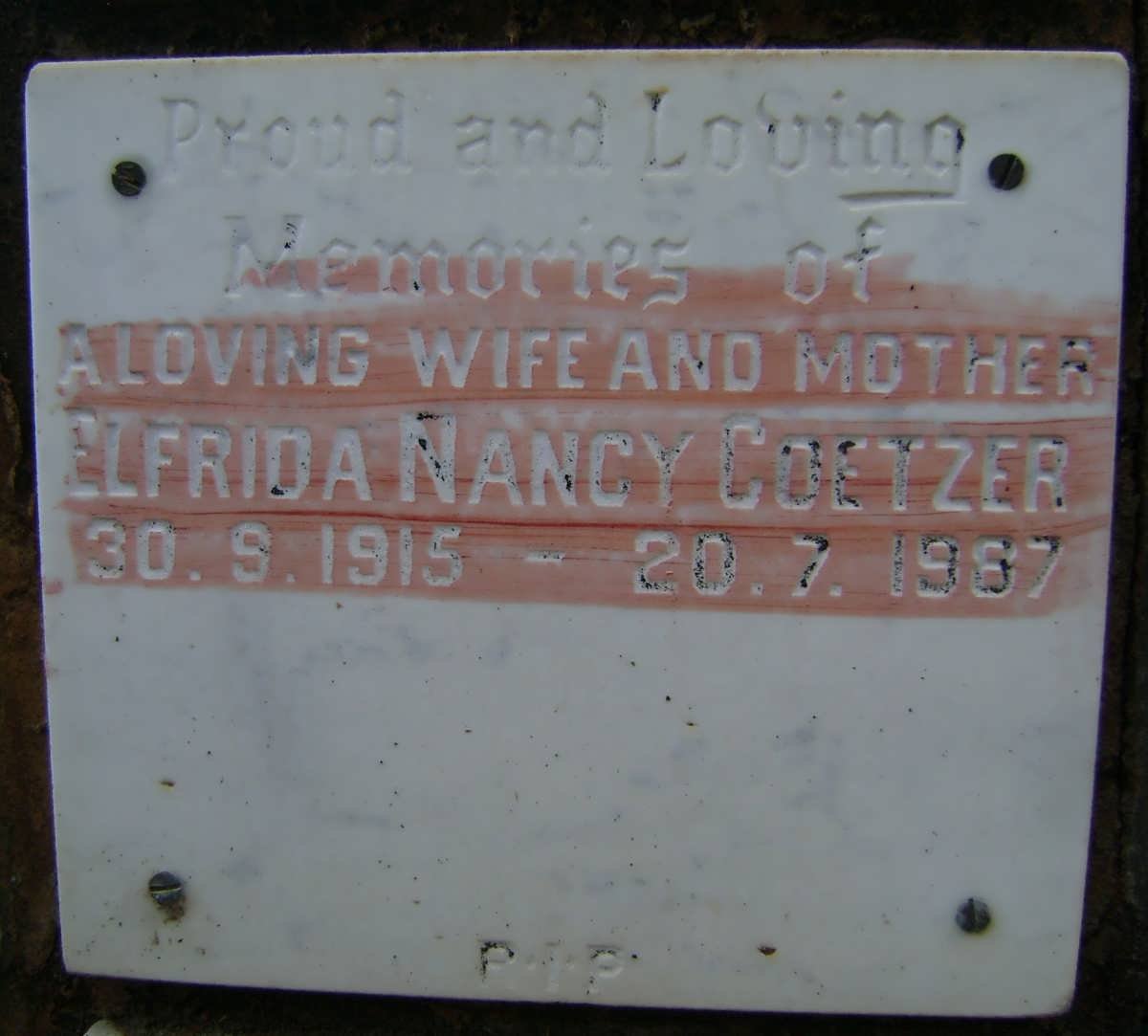 COETZER Elfrida Nancy 1915 -1987