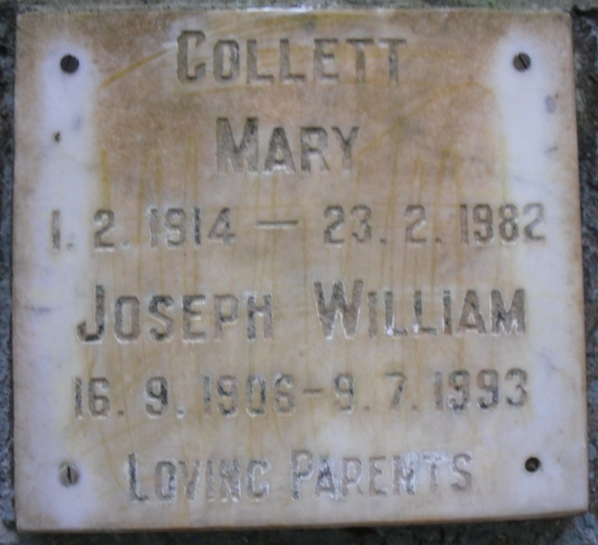 COLLETT Joseph William 1906-1993 &amp; Mary 1914-1982