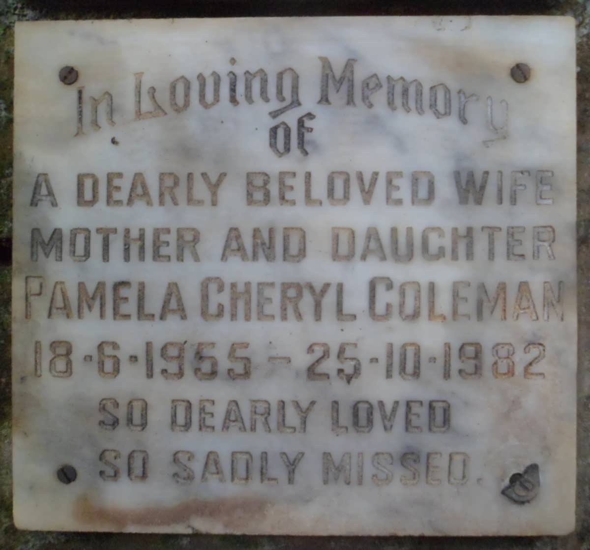 COLEMAN Pamela Cheryl 1955-1982