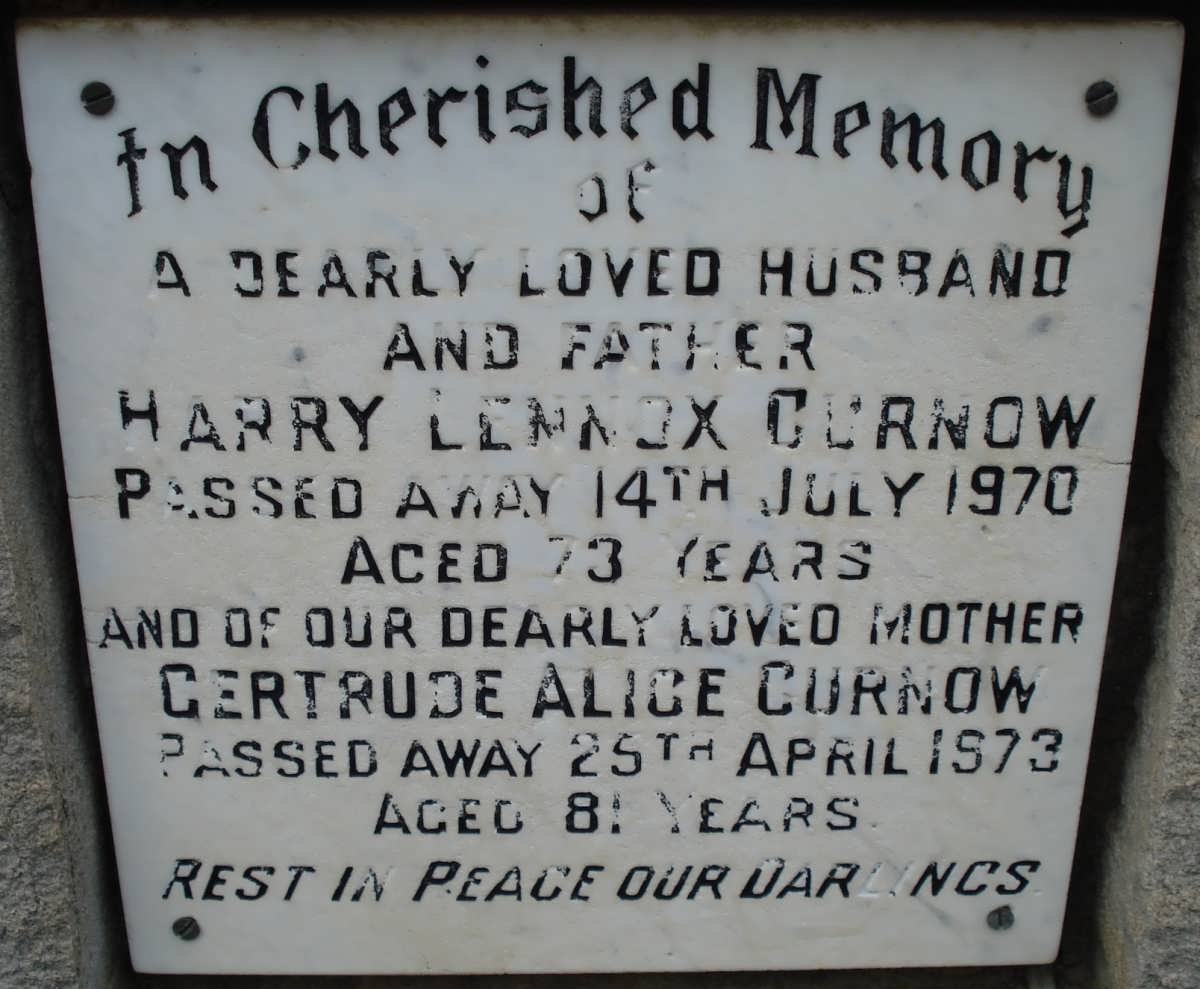 CURNOW Harry Lennox -1970 &amp; Gertrude Alice -1973