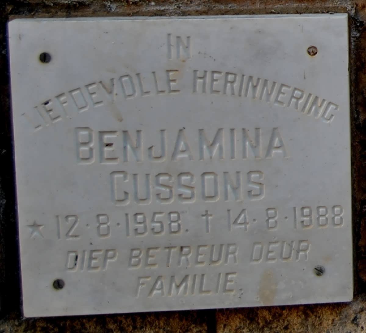 CUSSONS Benjamina 1958-1988