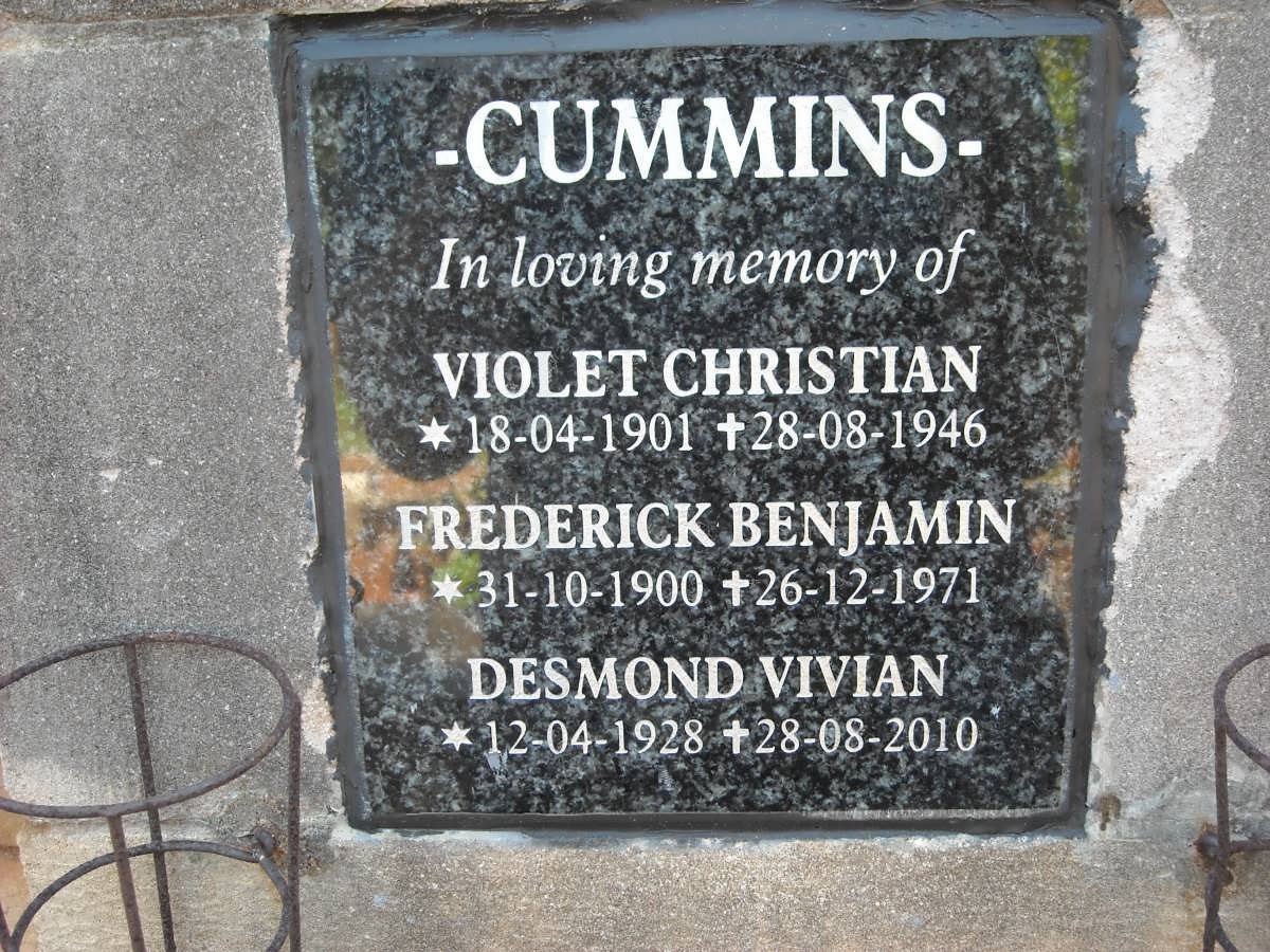 CUMMINS Frederick Benjamin 1900-1971 :: CUMMINS Violet Christian 1901-1946 :: CUMMINS Desmond Vivian 1928-2010