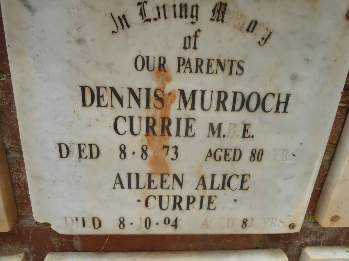 CURRIE Dennis Murdoch -1973 &amp; Aileen Alice -1994