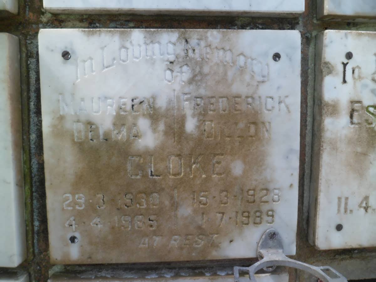 CLOKE Frederick Dillon 1928-1989 &amp; Maureen Delma 1930-1985