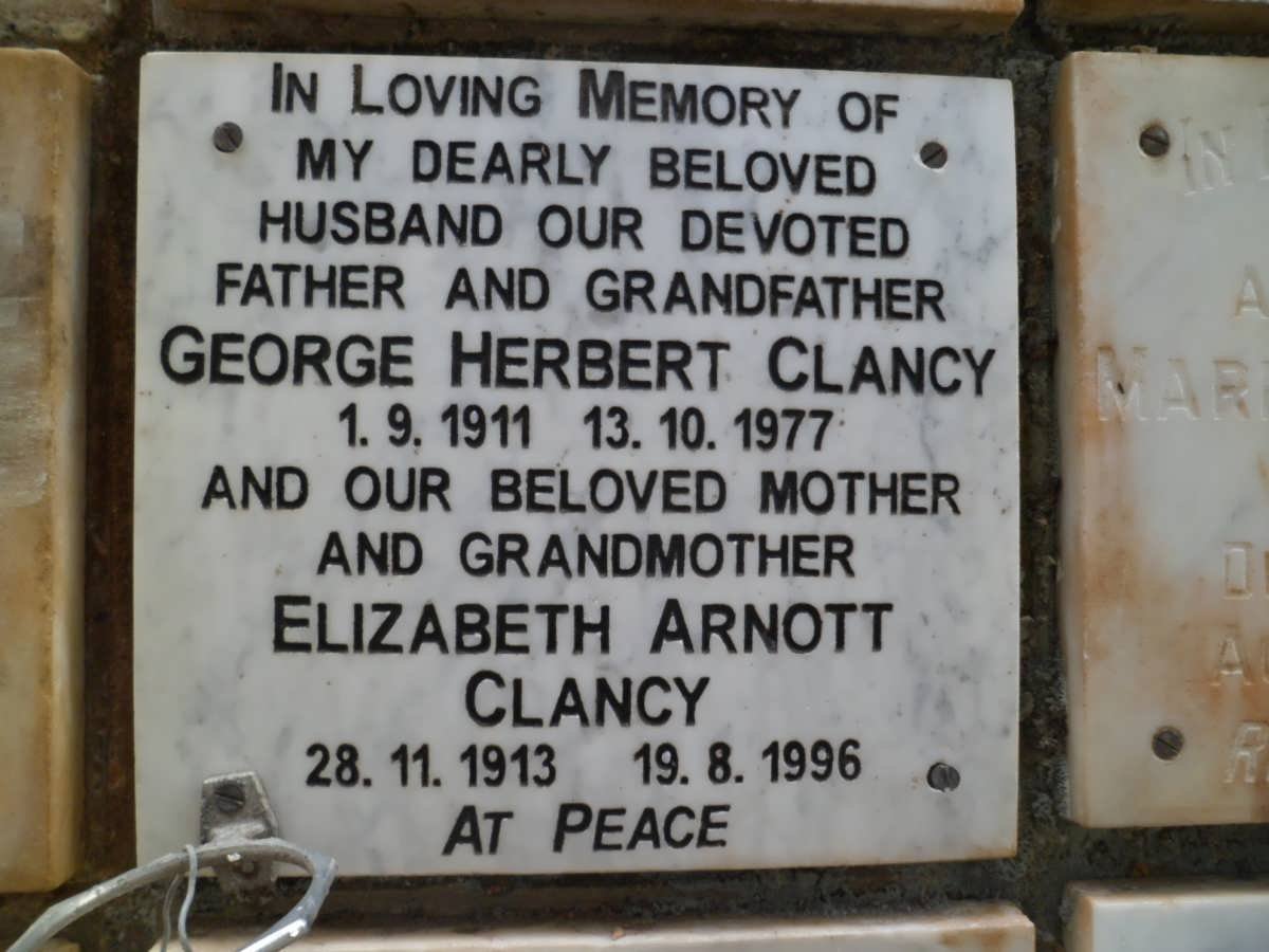 CLANCY George Herbert 1911-1977 &amp; Elizabeth Arnott 1913-1996