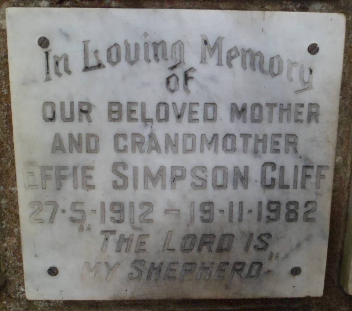 CLIFF Effie Simpson 1912-1982