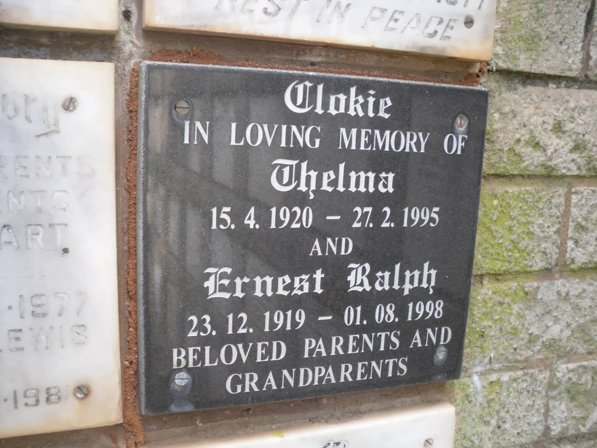 CLOKIE Ernest Ralph 1919-1998 &amp; Thelma 1920-1995